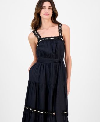 Women's Lace-Trim Cotton Sleeveless Midi Dress
