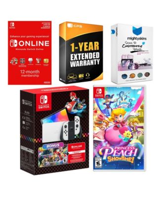 Switch OLED Console Mario Kart 8 Bundle with Princess Peach: Showtime!, NSO 12 Month Family Membership, MightySkins Console and Controller Sk