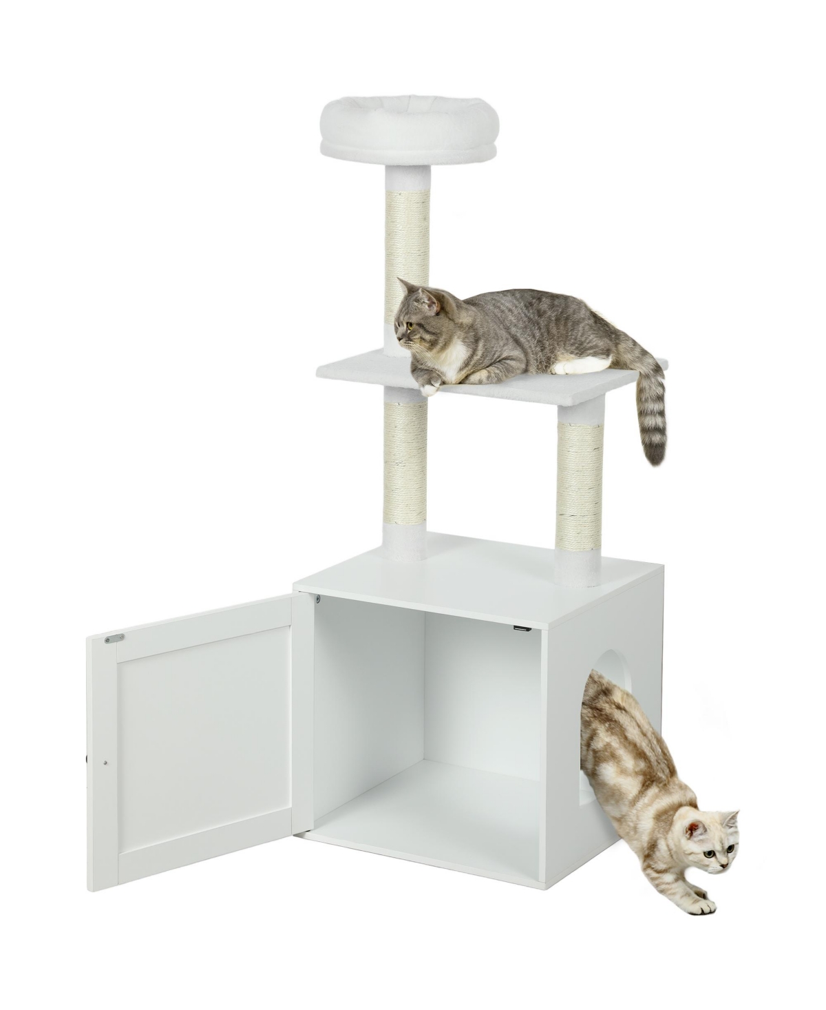Cat Tree with Litter Box Enclosure, 2-in-1 Cat Tower for Indoor Cats - White