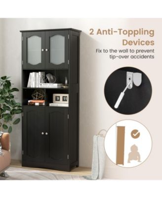 58.5 Inch Freestanding Linen Bathroom Storage Cabinet with Frost Glass Doors