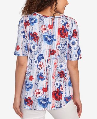 売れ筋商品|||ルビーロード カットソー トップス レディース Petite Riviera Floral Stripe Print Knit Top Red multi Ruby Rd. Petite Riviera Floral Stripe Print Knit Top - Macy's