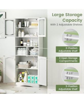 58.5 Inch Freestanding Linen Bathroom Storage Cabinet with Frost Glass Doors