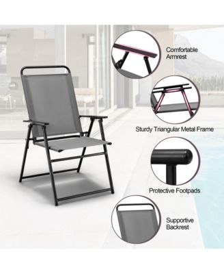 2pcs Patio Folding Sling Chairs Dining Armrest Backrest Outdoor Portable