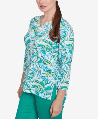 Petite Tossed Leaves Embellished Knit Top