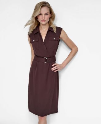 Women's V-Neck Cargo-Pocket Sleeveless Midi Dress