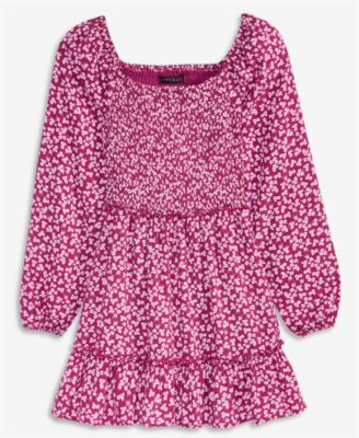 With Jules - Big Girls Long-Sleeve Smocked-Bodice Dress
