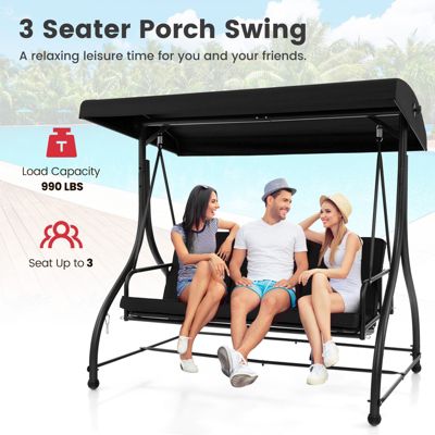 Converting Patio Swing Chair Porch Swing Bed w/Adjustable Canopy & Thickened Cushion