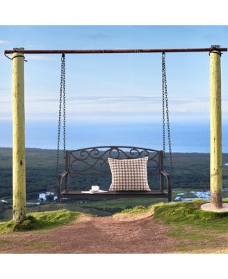 Patio Hanging Porch Swing Outdoor 2-Person Metal Swing Bench Chair w/ Chains