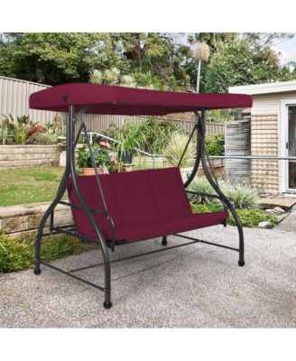 3 Seats Outdoor Porch Swing Hammock with Adjustable Tilt Canopy