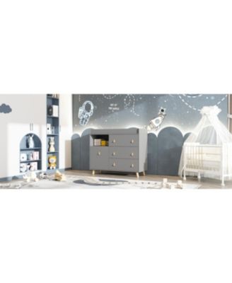 Diaper table with three drawers, baby changing station with multiple storage compartments