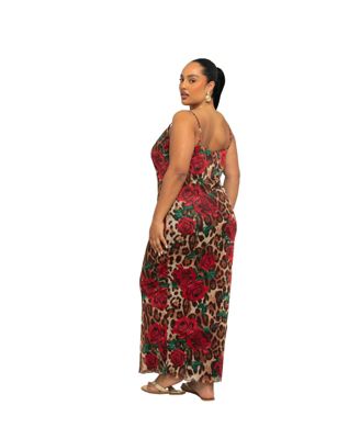 Women's Leopard Print And Floral Mesh Maxi Dress