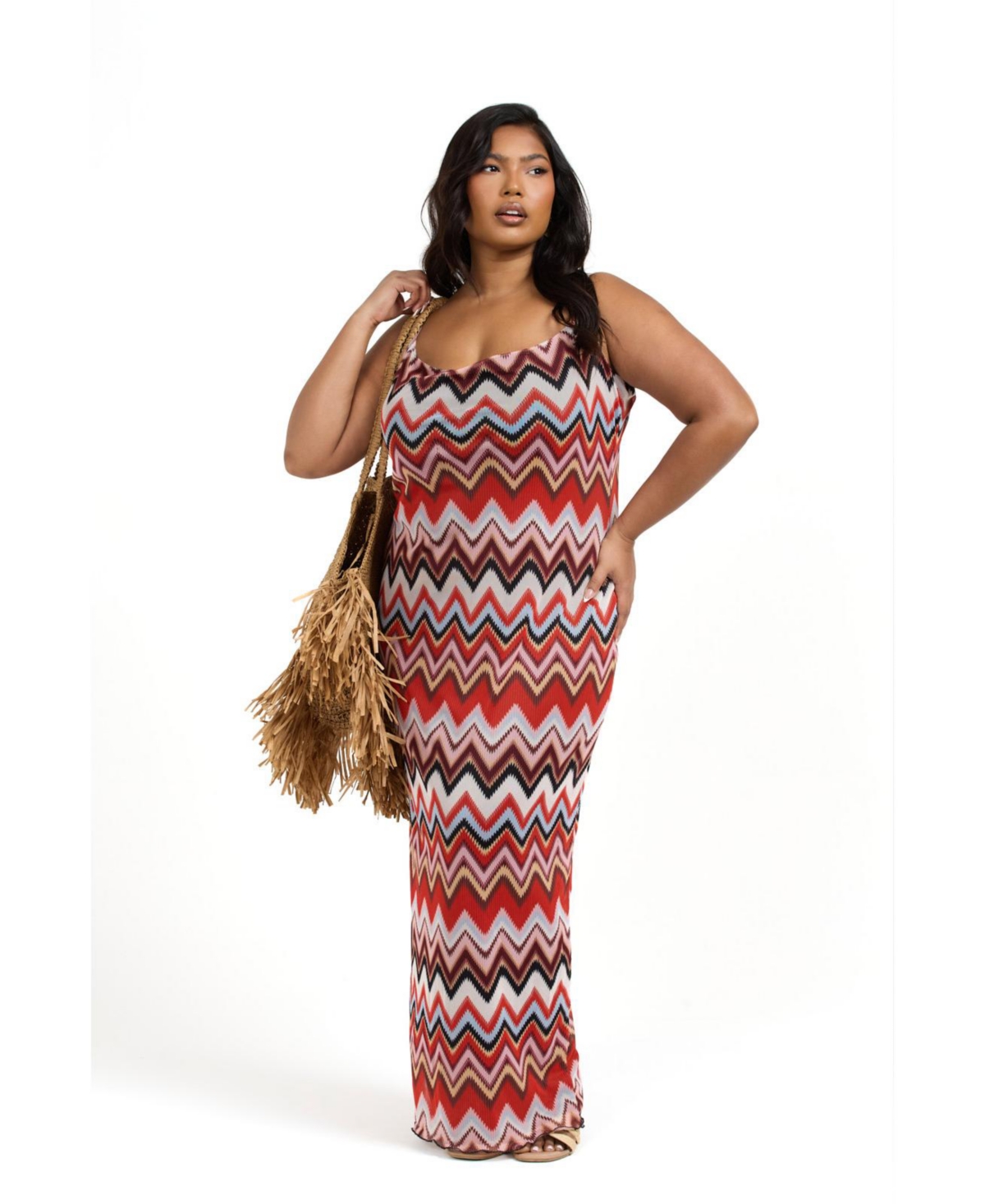 Plus Size Sleeveless Retro Mesh Maxi Dress - Brown