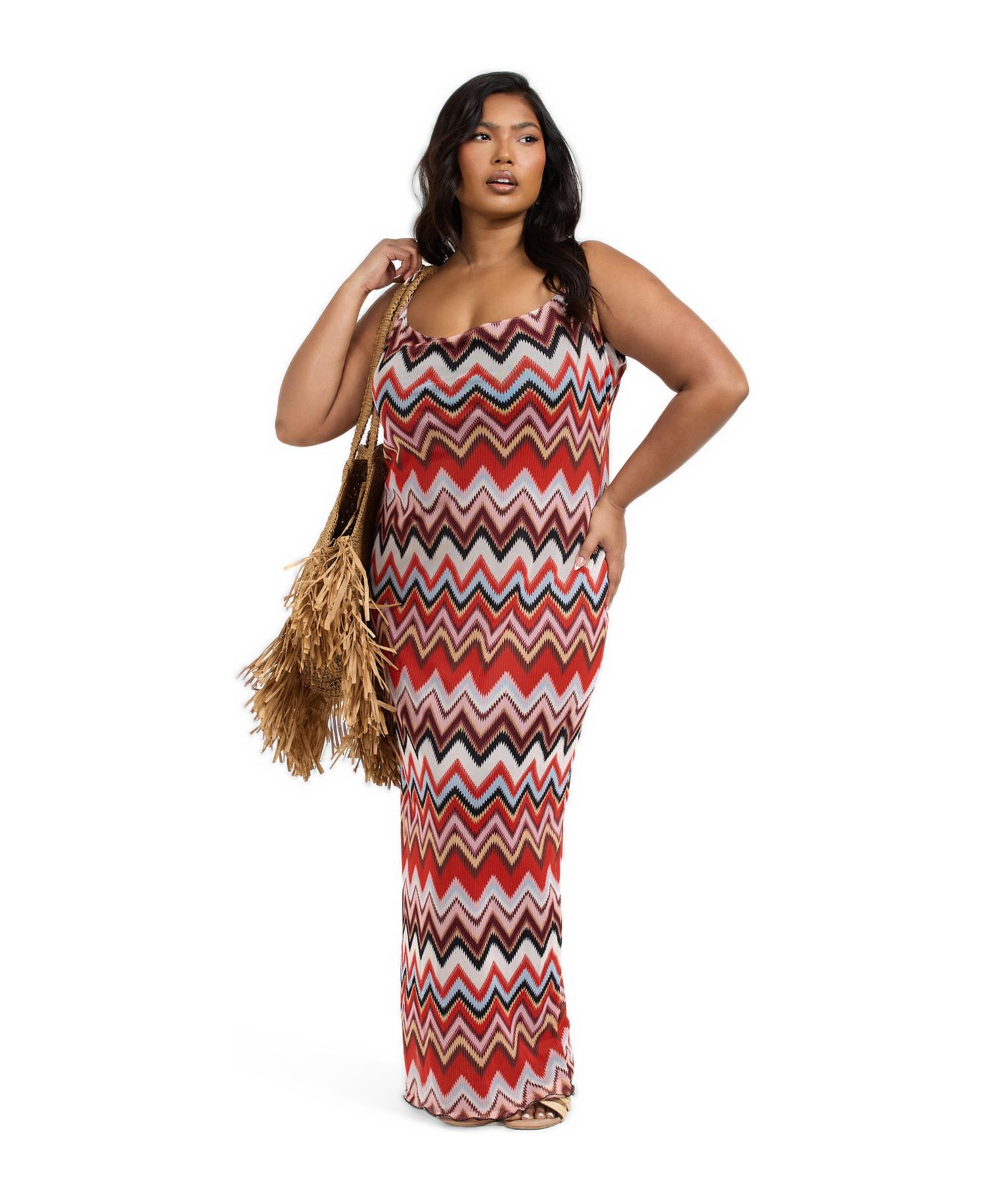 Women's Strapy Retro Print Mesh Maxi Dress