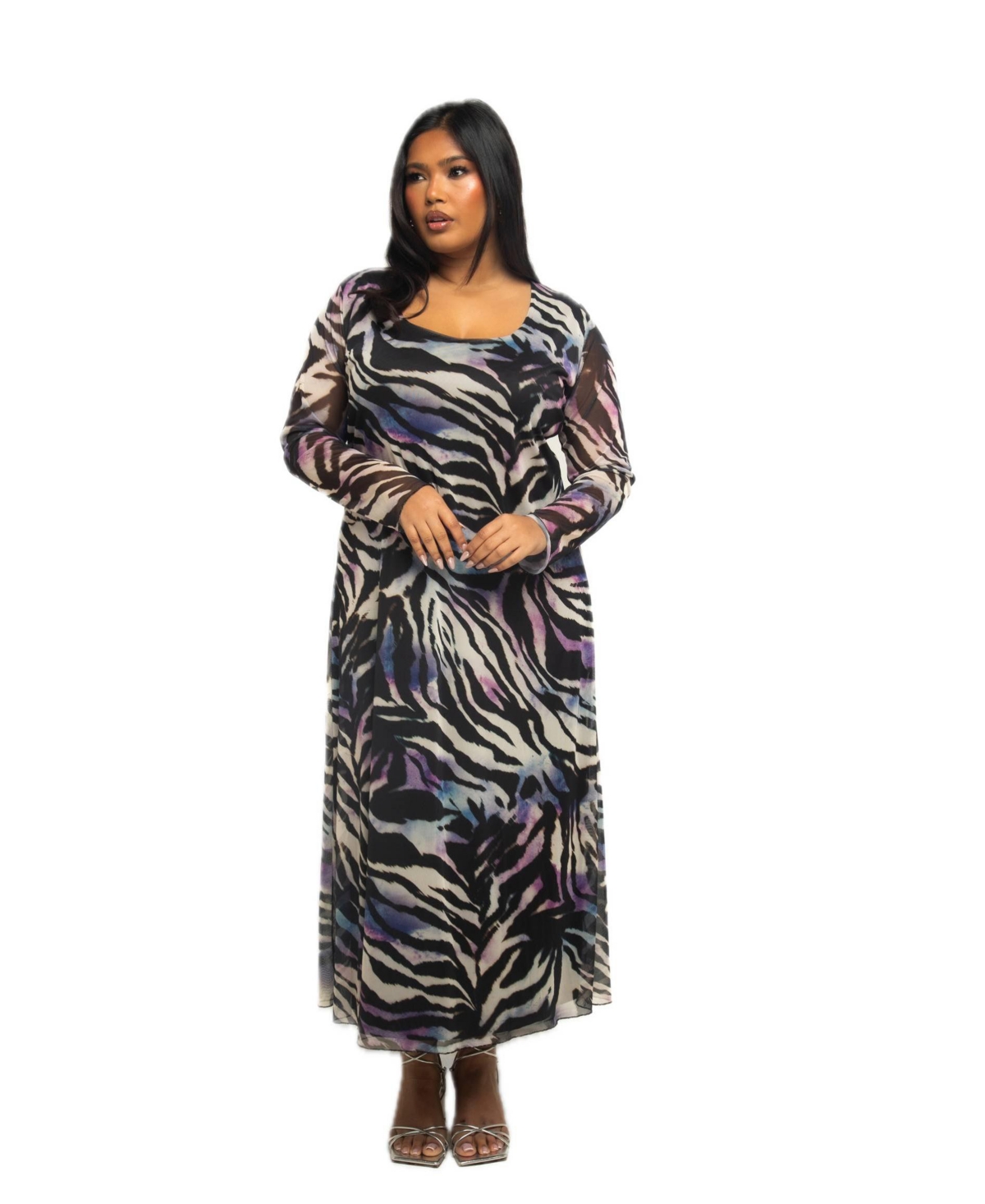 Plus Size Zebra Print Mesh Midaxi Dress - Black