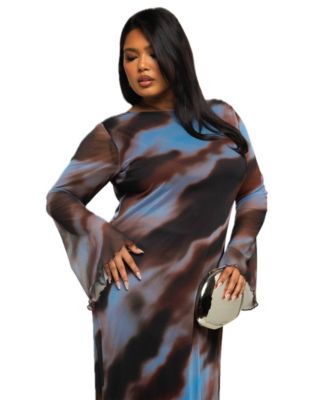 Women's Abstract Print Mesh Maxi Dress