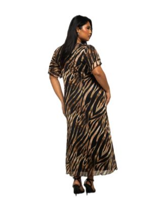Women's Zebra Print Mesh Midi Dress