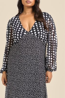 Women's Long Sleeved Polka Dot Midi Dress