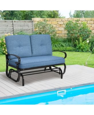Glider Outdoor Patio Rocking Bench Loveseat Cushioned Seat Steel Frame