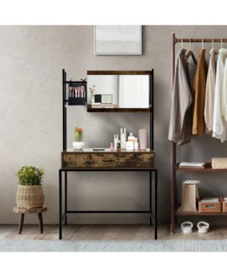 Industrial Wood 3-Position Adjustable Mirror Vanity Table