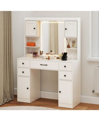Makeup Vanity Desk with Lighted Mirror and Charging Station