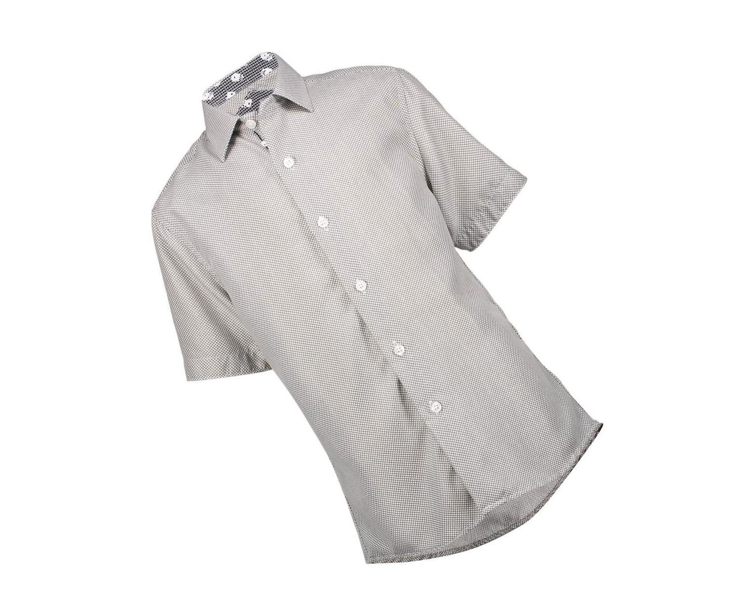 Little Boys Blue Micro Houndstooth Button-Down Slim Fit Short Sleeve Shirt