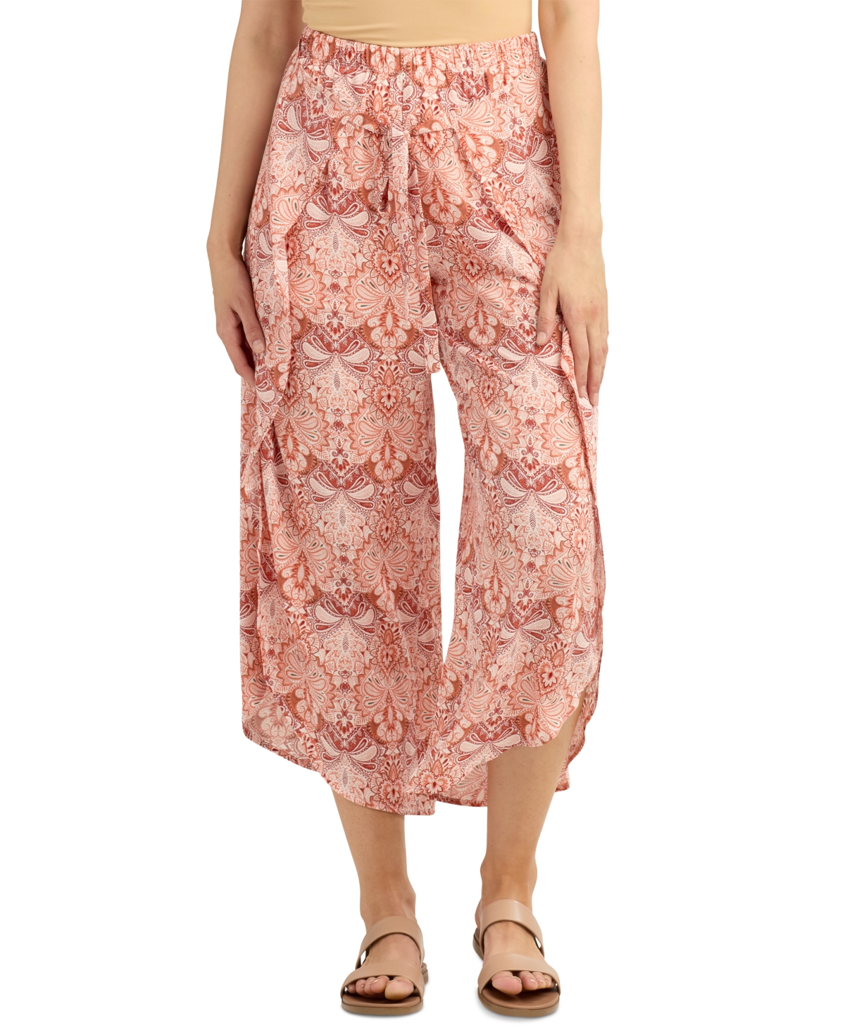 Juniors' Paisley Wrap Dolphin-Hem Pants - Pat D