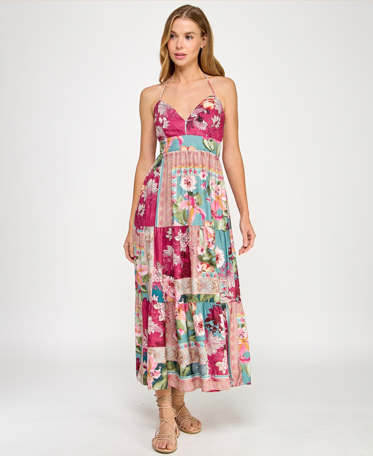 Katia Rae Juniors' Metallic Mixed-print Maxi Dress