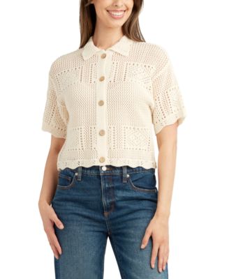 BCX - Juniors' Short-Sleeve Scalloped Cardigan Sweater