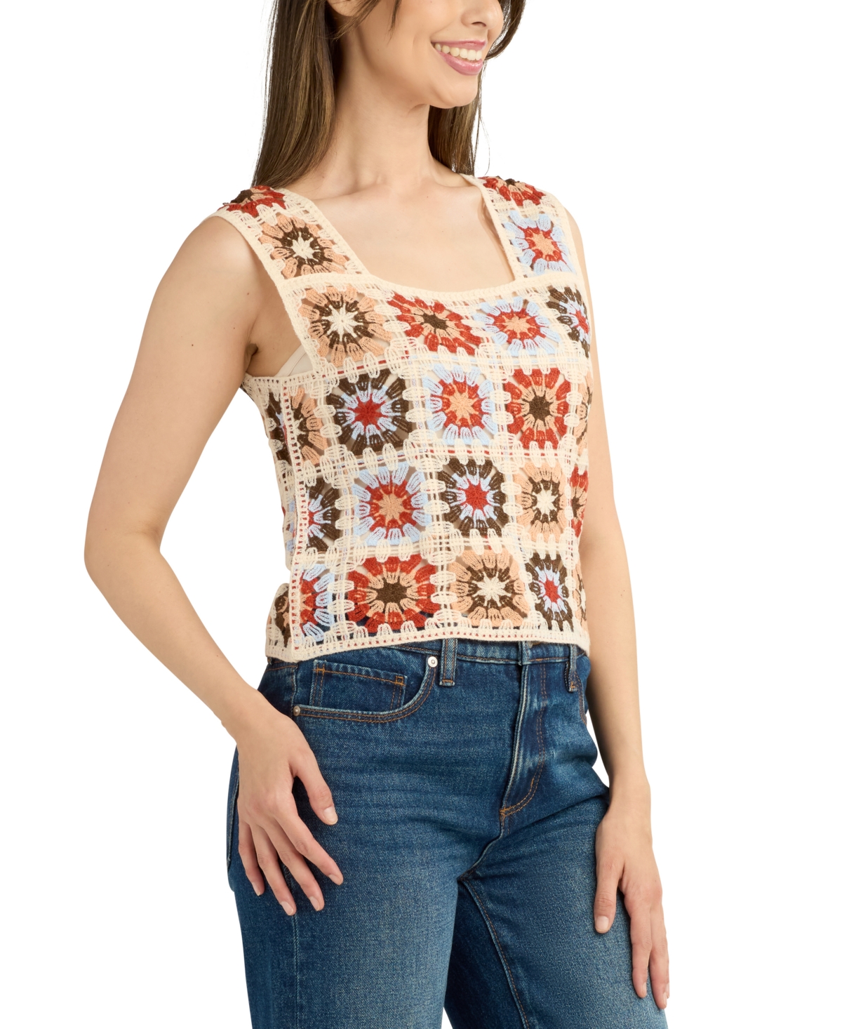 Bcx Juniors' Patchwork Square Crochet Tank In Multi