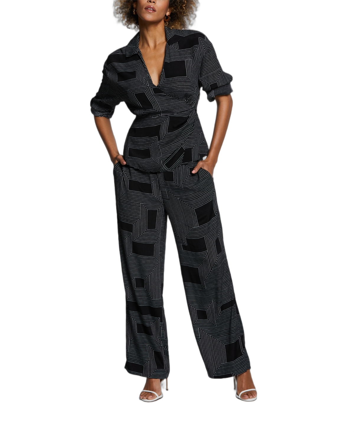 ELLA RAFAELLA PETITE ECO FABRIC PULL ON WIDE LEG PANTS 