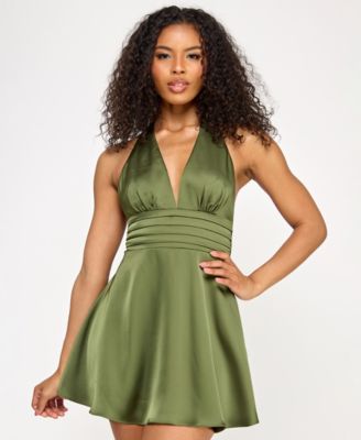 SENI & CADE - Women's Plunge-Neck Satin A-Line Dress