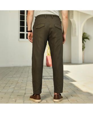 Men's Sacramento Green Ribbed-Pleated Chino Trousers