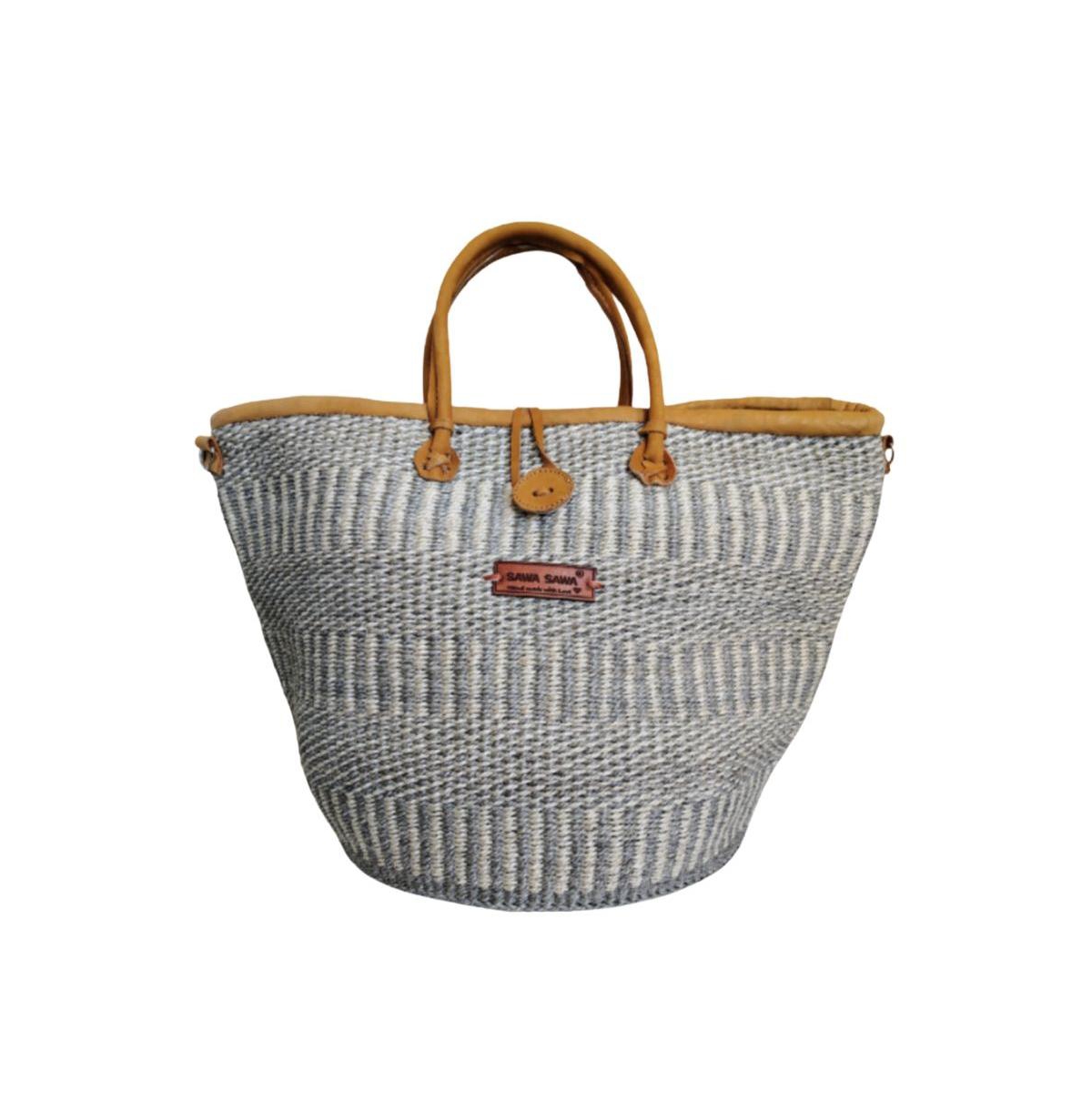 Ash Wisdom Handwoven Sisal Straw Basket Tote Bag - Ash gray and ivory