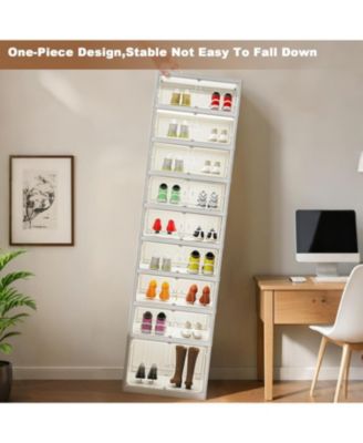 Shoe Organizer Storage Box, 18 Pairs Foldable Shoe Rack for Closet with Dustproof Doors, No Assembly Stackable Boot Shoes Boxes Cabinet Bins