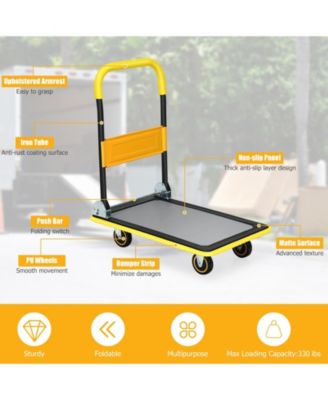 Folding Push Cart Dolly, Rolling Platform Cart for Garage Warehouse, Portable Flatbed Cart with Non-Slip Swivel Casters