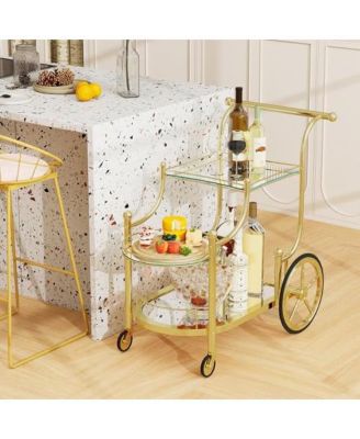 3-Tier Home Bar Serving Cart on Wheels with Mirrored Shelves