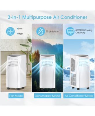 8000 BTU Air Conditioner Unit spaces up to 230 Sq.Ft with Remote Control Dehumidifier Function Window Wall Mount, 4 Caster Wheel, Sleep Mode and, White