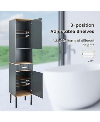 Free-Standing Bathroom Cabinet Narrow Linen with Doors and Drawer