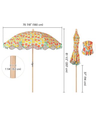 Our Beach Portable Umbrella for Sand Beech Wood Pole Carry Bag with Printed Orange Grapefruit Cute Garden Parasol