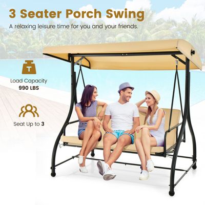 3-Seat Outdoor Converting Patio Swing Glider Adjustable Canopy Porch Swing