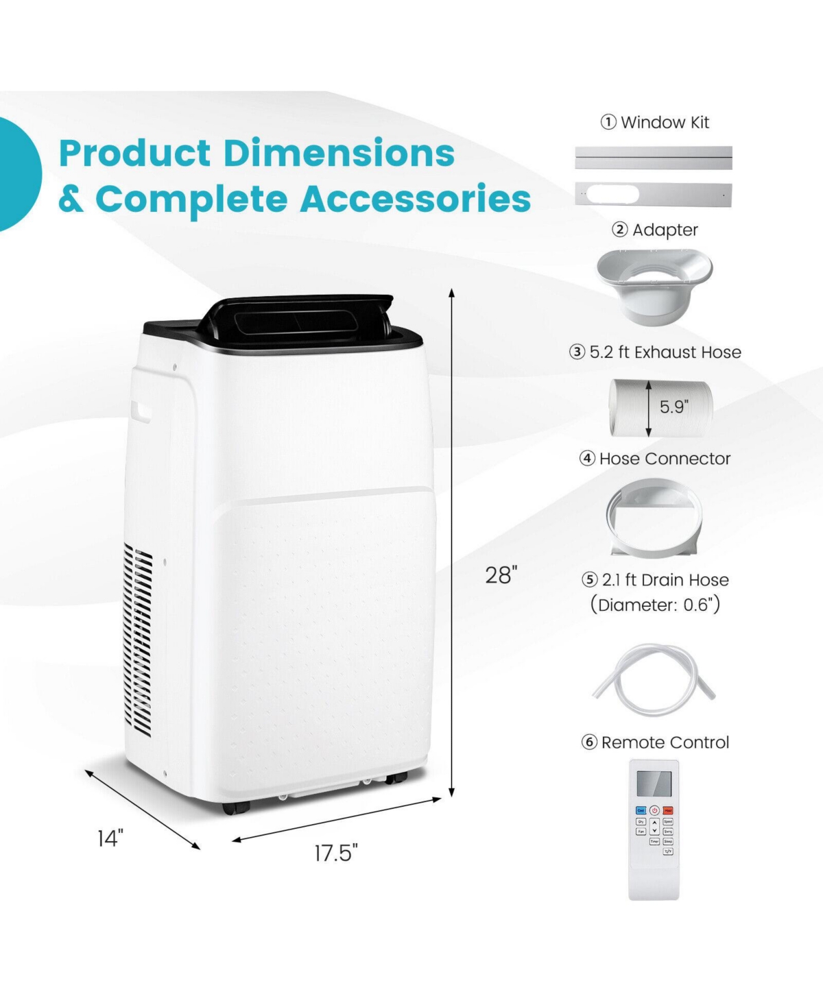 13000 Btu(Ashrae) Portable Air Conditioner with App and Heater