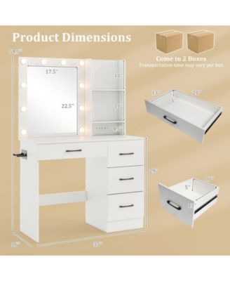 Vanity Desk with 3-Color Lights and Power Outlets