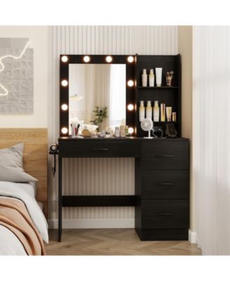 Vanity Desk with 3-Color Lights and Power Outlets