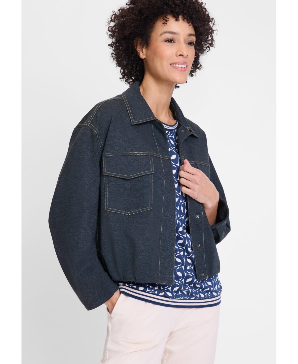Women's Denim Jersey Bomber Jacket - True navy