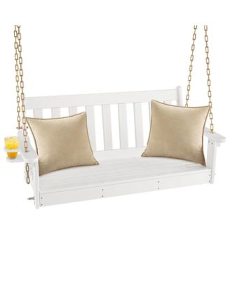 54'' HDPE Porch Swing Outdoor Patio Hanging Chair w/ Cup Holder Adjustable Chain