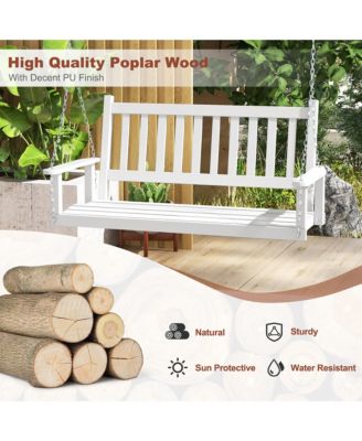 Wooden Porch Swing 2-Person Hanging Swing Chair w/ Adjustable Galvanized Metal Chains