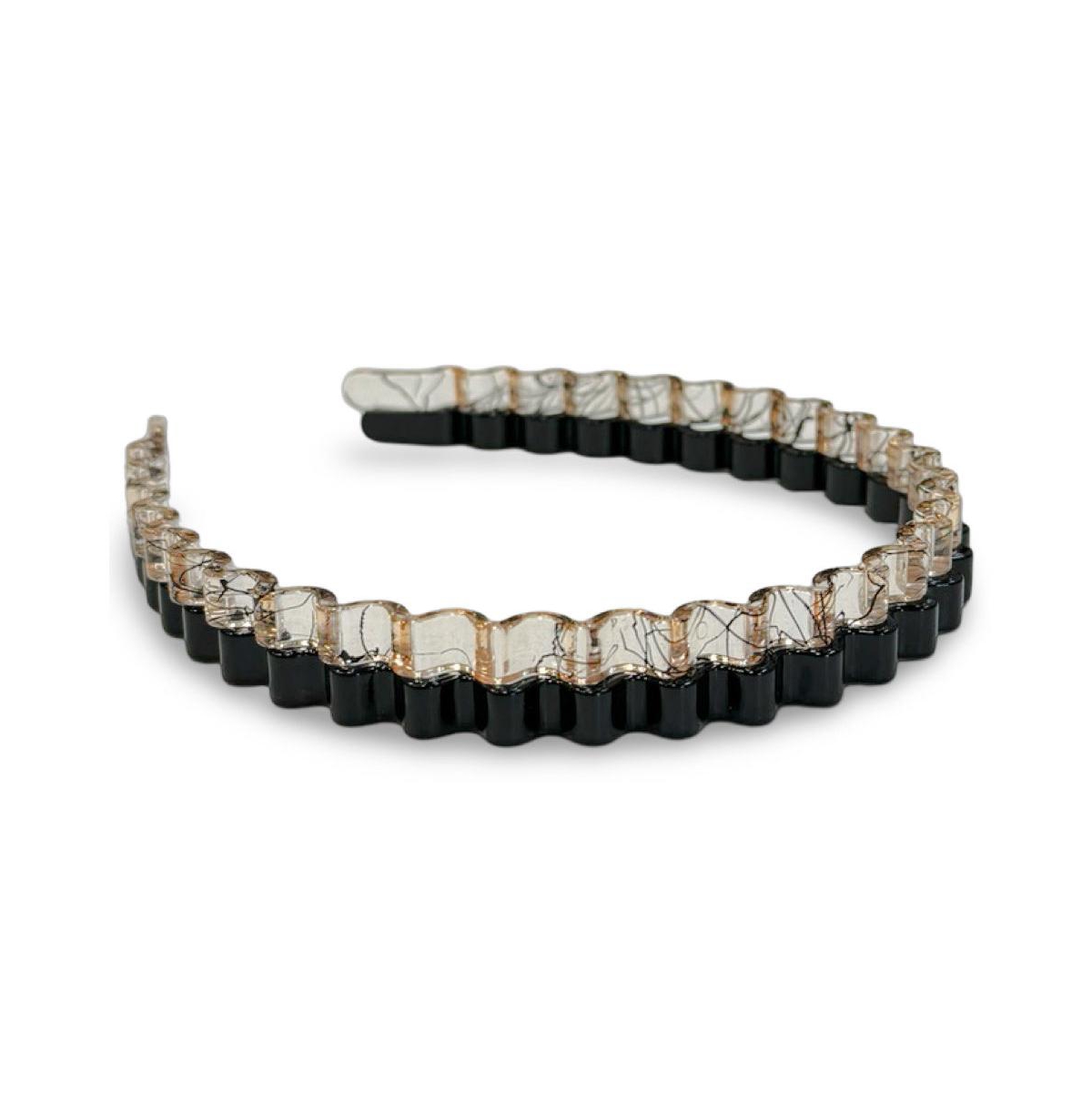 Thin Wavy Headband Set - Black + Clear - Black