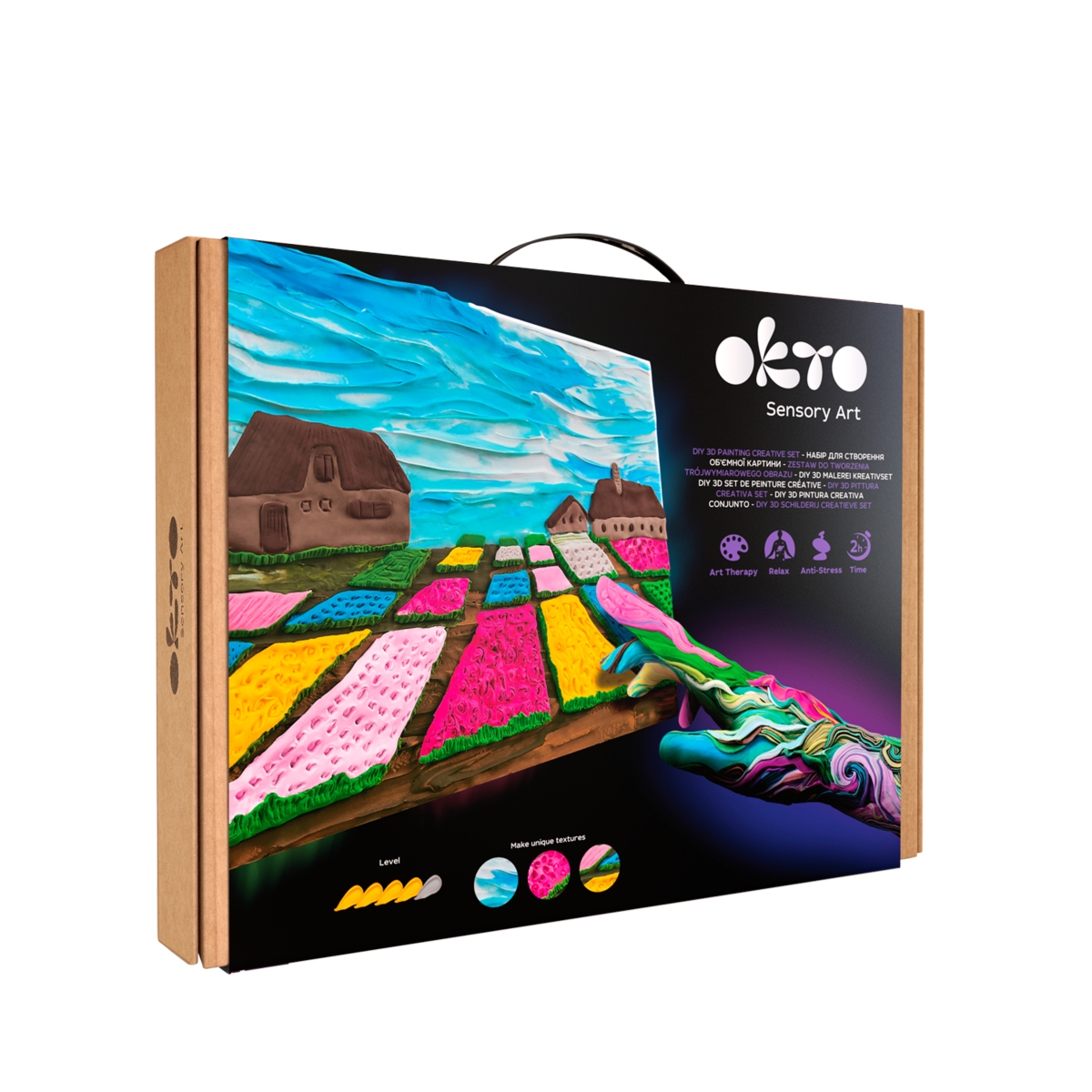 Okto Sensory Art 3D Painting &#x201C;Flower Beds in Holland&#x201D; &#x2013; 11.8&#x201D; x 15.7&#x201D; Canvas Kit