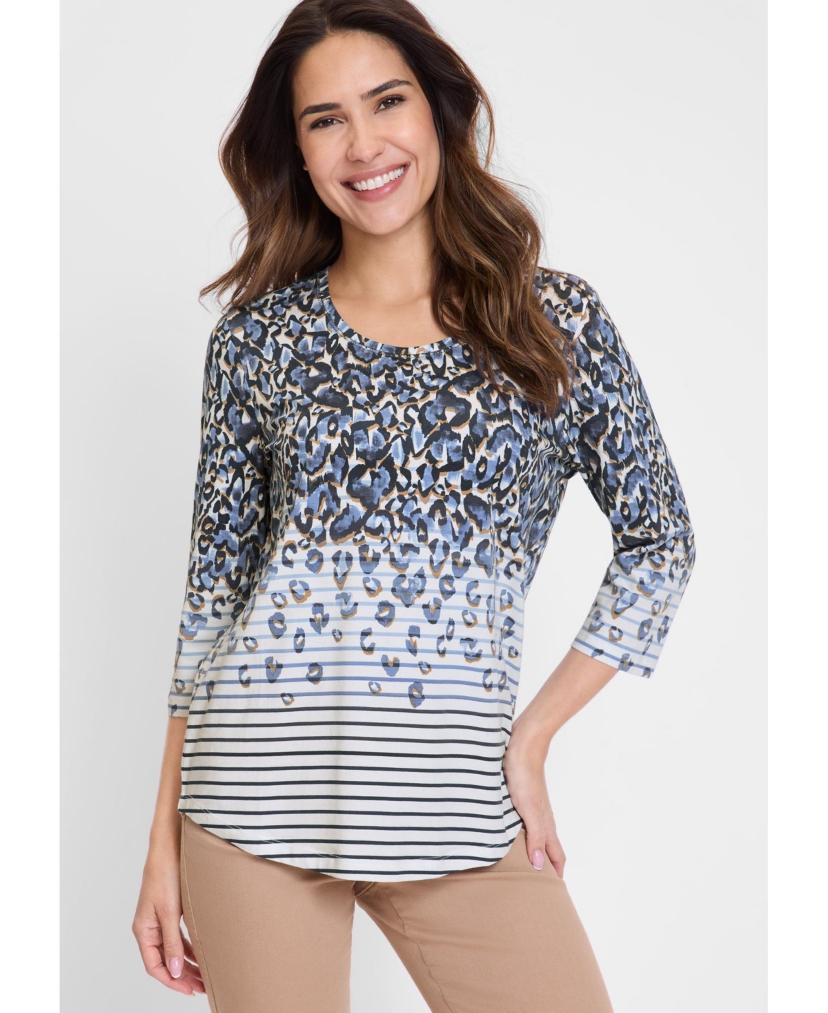 Women's Leo & Striped T-Shirt - True navy