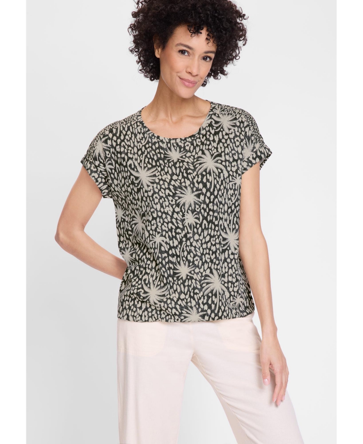 Women's Tropic Mix Print Tee - Black
